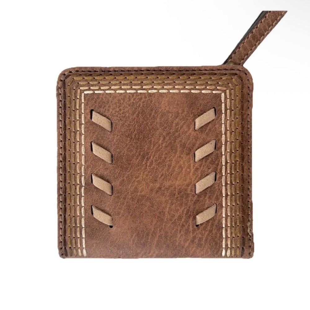 Justin Western Whipstitch Embroidered Tan Brown Bifold Wallet NWT New